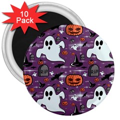 Pumpkin Ghost Witch Hat Halloween Sketch Holiday 3  Magnets (10 Pack)  by Ravend