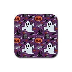 Pumpkin Ghost Witch Hat Halloween Sketch Holiday Rubber Coaster (square) by Ravend