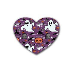 Pumpkin Ghost Witch Hat Halloween Sketch Holiday Rubber Coaster (heart) by Ravend