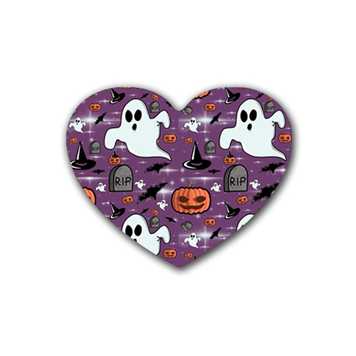 Pumpkin Ghost Witch Hat Halloween Sketch Holiday Rubber Coaster (Heart)