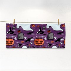 Pumpkin Ghost Witch Hat Halloween Sketch Holiday Hand Towel by Ravend