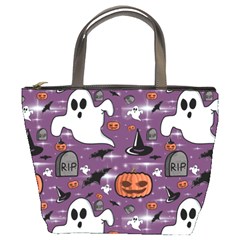 Pumpkin Ghost Witch Hat Halloween Sketch Holiday Bucket Bag by Ravend