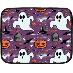 Pumpkin Ghost Witch Hat Halloween Sketch Holiday Fleece Blanket (mini) by Ravend