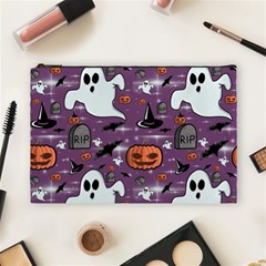 Pumpkin Ghost Witch Hat Halloween Sketch Holiday Cosmetic Bag (large) by Ravend