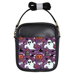 Pumpkin Ghost Witch Hat Halloween Sketch Holiday Girls Sling Bag by Ravend