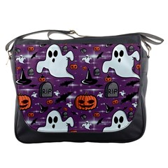 Pumpkin Ghost Witch Hat Halloween Sketch Holiday Messenger Bag by Ravend