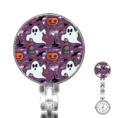 Pumpkin Ghost Witch Hat Halloween Sketch Holiday Stainless Steel Nurses Watch by Ravend