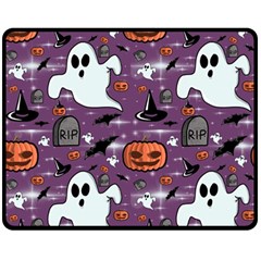 Pumpkin Ghost Witch Hat Halloween Sketch Holiday Two Sides Fleece Blanket (medium) by Ravend