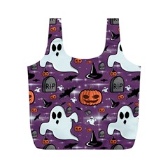 Pumpkin Ghost Witch Hat Halloween Sketch Holiday Full Print Recycle Bag (m) by Ravend