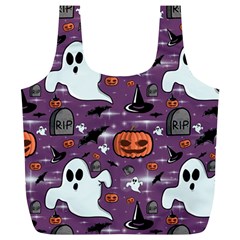 Pumpkin Ghost Witch Hat Halloween Sketch Holiday Full Print Recycle Bag (xl) by Ravend