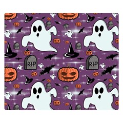 Pumpkin Ghost Witch Hat Halloween Sketch Holiday Two Sides Premium Plush Fleece Blanket (small) by Ravend