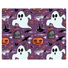 Pumpkin Ghost Witch Hat Halloween Sketch Holiday Two Sides Premium Plush Fleece Blanket (medium) by Ravend