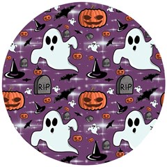 Pumpkin Ghost Witch Hat Halloween Sketch Holiday Wooden Puzzle Round by Ravend