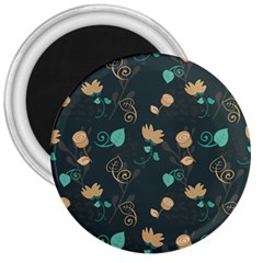 Flowers Leaves Pattern Seamless Green Background 3  Magnets