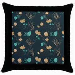 Flowers Leaves Pattern Seamless Green Background Throw Pillow Case (black) by Ravend