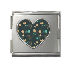 Flowers Leaves Pattern Seamless Green Background Mega Link Heart Italian Charm (18mm) by Ravend