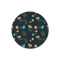 Flowers Leaves Pattern Seamless Green Background Rubber Coaster (round) by Ravend