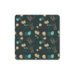 Flowers Leaves Pattern Seamless Green Background Square Magnet Front