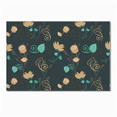 Flowers Leaves Pattern Seamless Green Background Postcard 4 x 6  (pkg Of 10) by Ravend