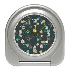 Flowers Leaves Pattern Seamless Green Background Travel Alarm Clock by Ravend