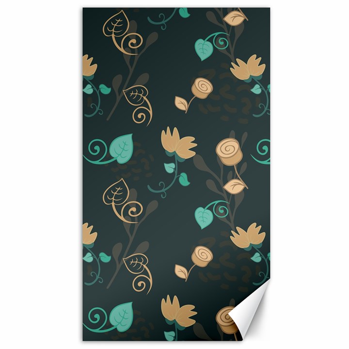 Flowers Leaves Pattern Seamless Green Background Canvas 40  x 72 