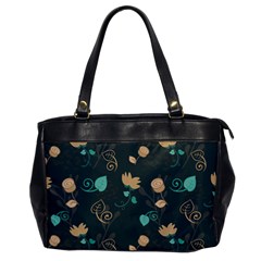 Flowers Leaves Pattern Seamless Green Background Oversize Office Handbag by Ravend