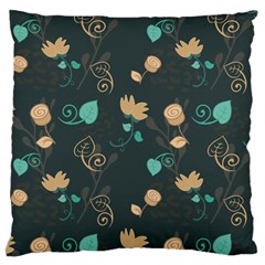 Flowers Leaves Pattern Seamless Green Background Large Cushion Case (two Sides) by Ravend