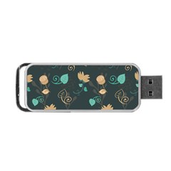 Flowers Leaves Pattern Seamless Green Background Portable Usb Flash (one Side) by Ravend