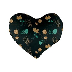 Flowers Leaves Pattern Seamless Green Background Standard 16  Premium Heart Shape Cushions by Ravend