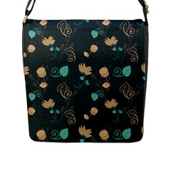 Flowers Leaves Pattern Seamless Green Background Flap Closure Messenger Bag (l) by Ravend