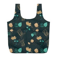 Flowers Leaves Pattern Seamless Green Background Full Print Recycle Bag (l) by Ravend