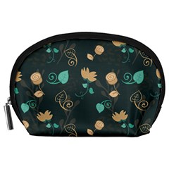 Flowers Leaves Pattern Seamless Green Background Accessory Pouch (large) by Ravend