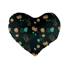 Flowers Leaves Pattern Seamless Green Background Standard 16  Premium Flano Heart Shape Cushions by Ravend