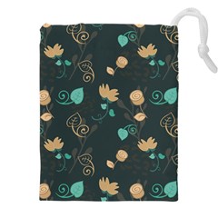 Flowers Leaves Pattern Seamless Green Background Drawstring Pouch (5xl) by Ravend