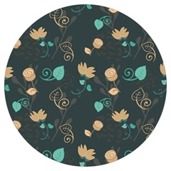 Flowers Leaves Pattern Seamless Green Background Round Trivet by Ravend