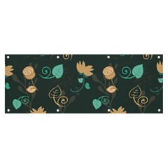 Flowers Leaves Pattern Seamless Green Background Banner And Sign 8  X 3  by Ravend