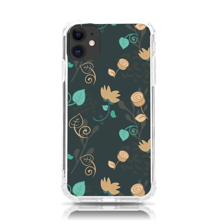 Flowers Leaves Pattern Seamless Green Background iPhone 11 TPU UV Print Case