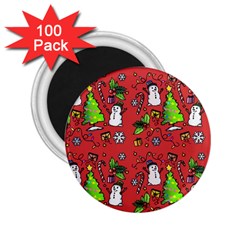 Santa Snowman Gift Holiday Christmas Cartoon 2 25  Magnets (100 Pack)  by Ravend