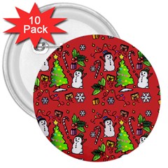 Santa Snowman Gift Holiday Christmas Cartoon 3  Buttons (10 Pack)  by Ravend