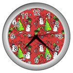 Santa Snowman Gift Holiday Christmas Cartoon Wall Clock (Silver) Front