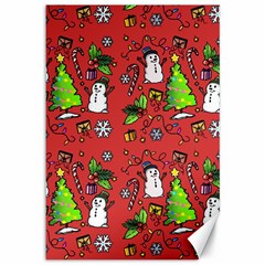 Santa Snowman Gift Holiday Christmas Cartoon Canvas 12  X 18  by Ravend