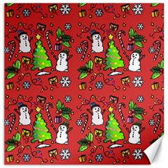 Santa Snowman Gift Holiday Christmas Cartoon Canvas 16  X 16  by Ravend