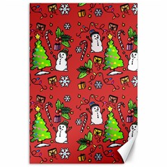 Santa Snowman Gift Holiday Christmas Cartoon Canvas 24  X 36  by Ravend