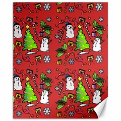 Santa Snowman Gift Holiday Christmas Cartoon Canvas 11  X 14  by Ravend