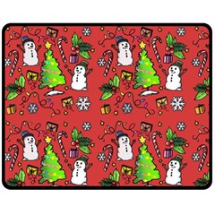 Santa Snowman Gift Holiday Christmas Cartoon Two Sides Fleece Blanket (medium) by Ravend