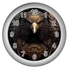 Eagle Ornate Pattern Feather Texture Wall Clock (silver) by Ravend