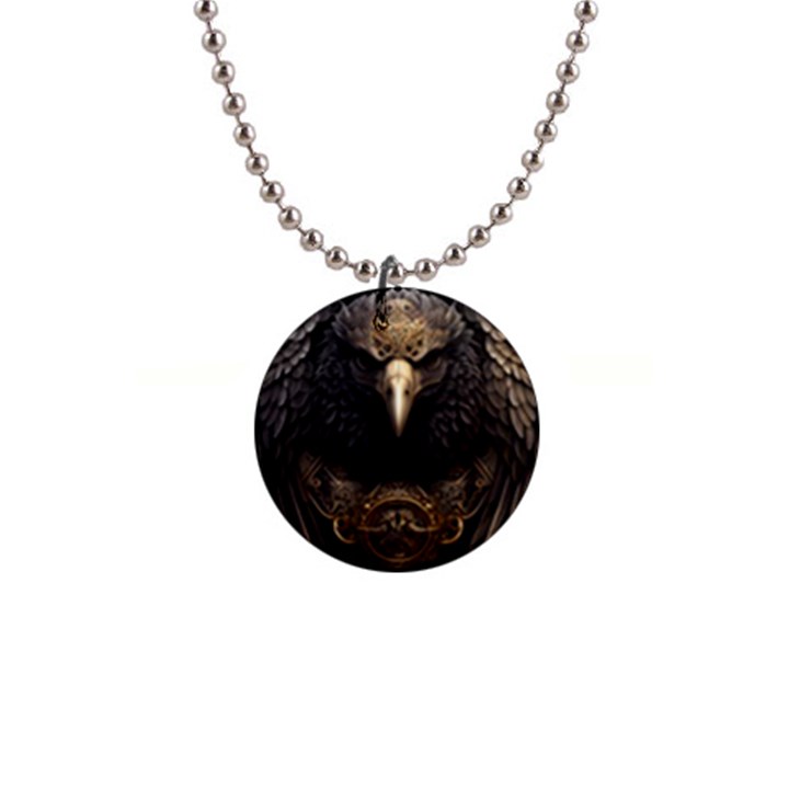 Eagle Ornate Pattern Feather Texture 1  Button Necklace