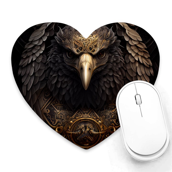 Eagle Ornate Pattern Feather Texture Heart Mousepad