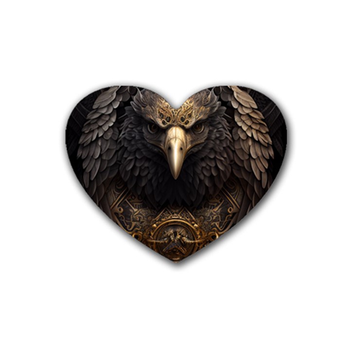 Eagle Ornate Pattern Feather Texture Rubber Heart Coaster (4 pack)