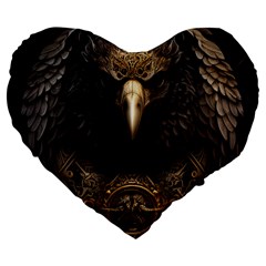 Eagle Ornate Pattern Feather Texture Large 19  Premium Flano Heart Shape Cushions by Ravend